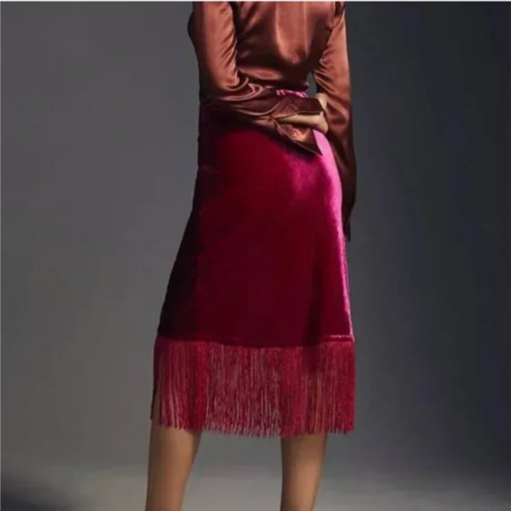 ⭐️ Fringed Velvet Boho Peasant Hipster Hippie Classy Chic Wedding Midi Skirt - Picture 5 of 6